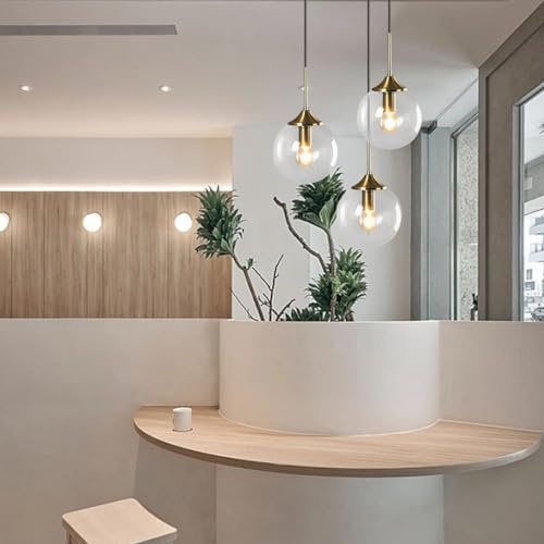 RuiRfh Pendelleuchte Retro Tischlampe klare Glaskugel Hängelampe antike Bronze Aufhängung 3 Licht Kronleuchter im industriellen Stil höhenverstellbar für Kücheninsel Esszimmer Wohnzimmer Café Bar Pend