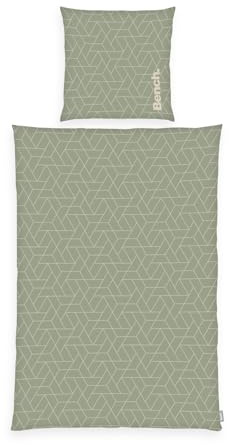 Bench Bettwäsche-Set, Nature Inspired, Kopfkissenbezug ca. 80x80 cm, Bettbezug ca. 155x200 cm, Übergröße, Mit Markenreißverschluss, 100 % Baumwolle, Farbe: Grün/Beige, Art.Nr.: 4412717039
