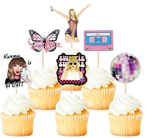 Blumomon Pack of 30 Singer Cupcake Toppers Popular Singer Birthday Party Decoration Music Themed Party Fans Party Decoration