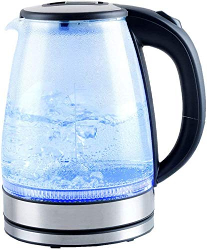 Bouilloire électrique en verre, bouilloire écologique de 1,8 L avec LED lumineuse, chaudière à eau sans fil sans BPA avec couvercle intérieur en acier inoxydable, arrêt automatique, protection contr