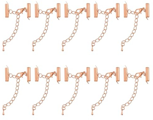 QUARKZMAN 10 Sets Endkappen mit Karabinerverschlüssen und Verlängerungskette, 16mm Röhrenverschluss für DIY-Bastelarbeiten, Roségold