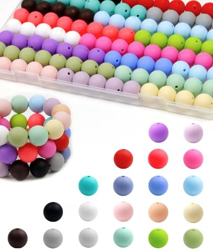 UNOZAVER Silikon Perlen 15mm - 100 Stück 20 Farben | Weiche Bastelperlen für Armband Halskette Schlüsselanhänger DIY Schmuck Handwerk | Buntes Set