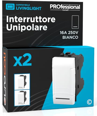 Interruttore Unipolare di Corrente 16A 250V Compatibile con BTicino Livinglight a Incasso da Muro Frutti Elettrici Colore Bianco - Confezione da 2