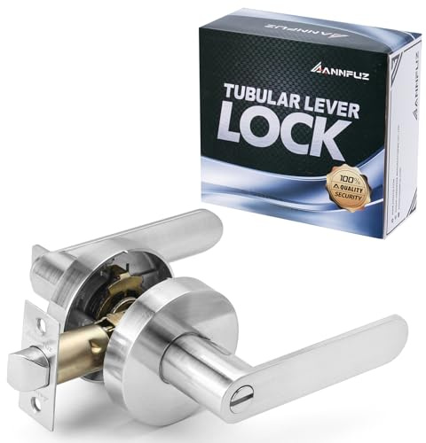 ANNFUZ Interior Privacy Door Handle Lock with Emergency Access,Heavy Duty Round Keyless Door Lever for Left&Right Bathroom,Bedroom,Door Handle Interior for Bathroom,Without Keys(Brushed Nickel) | Bathroom,Without Key, Heavy Duty Zinc Keyless Handle,Universal Right & Left Sided Door