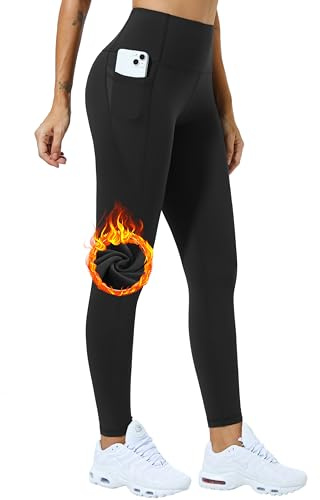 Enjoyoga Thermo Leggings Damen mit Taschen [für Winter] - High Waist Sporthose Laufhose Yogahose Geeignet für Sport und Alltag