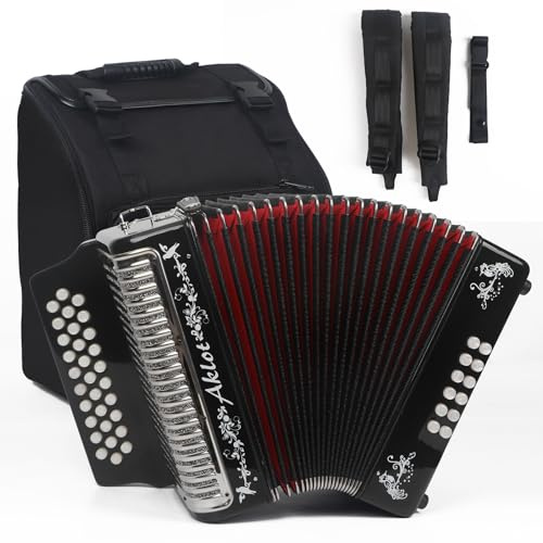AKLOT Akkordeon: 31 Schlüssel 12 Basis G/C/F Akkordeon für Erwachsene, diatonische Einsteiger Akkordeon Instrumente, Akkordeon mit Tasche, Gürtel schwarz