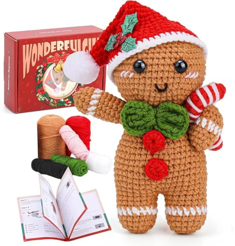 BommFu Lebkuchenmann Häkelset | D-IY Lebkuchen Häkelnadel Set Weihnachts Häkeln Stricken - Kreativ Strickset Erwachsene Geschenk Für Wohnzimmer,Schlafzimmer,Arbeitszimmer,Weihnachts
