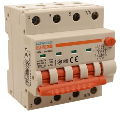 Interruttore Magnetotermico Differenziale Trifase, Tipo A 30mA 25A C25, 400V 4P Reale (NO 3P+N), Curva C 6kA 0,03A, Doppio Leva con Diagnostica Visiva, 4 Moduli DIN