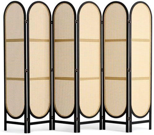 VEVOR Divisorio per Ambienti a 6 Pannelli, Schermi per Privacy Pieghevoli Portatili in Rattan Intrecciato a Mano con Cerniere, Divisorio Parete Indipendente Legno per Soggiorno Camera da Letto Marrone