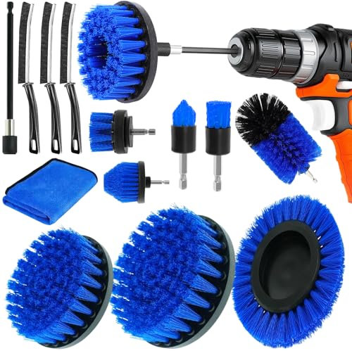 KIMIGO 14 pièces Brosse Perceuse Nettoyage Kit,comprenant 9 Brosse Nettoyage Perceuse différentes,Tige d'extension et autres accessoires,Brosse pour Perceuse Voiture,jantes,cuisine et bien plus encore