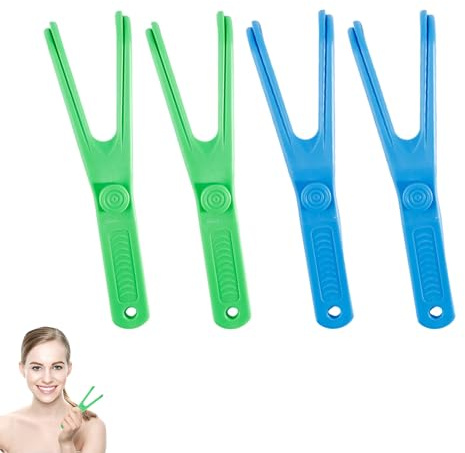 4 Pcs Dental Floss Holder Reusable Y-Shaped Dental Floss Picks Premium Dental Tools Durable Floss Harps for Effective Oral Teeth Cleaning（Blue & Green）