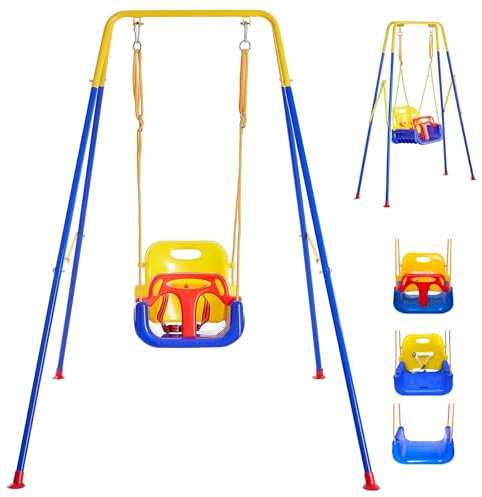 3-In-1 Altalena per Bambini Pieghevole L'altalena per Figli Altalena da Giardino Adatto per Interno/Esterno Portatile Altalena per dai 6 Mesi.