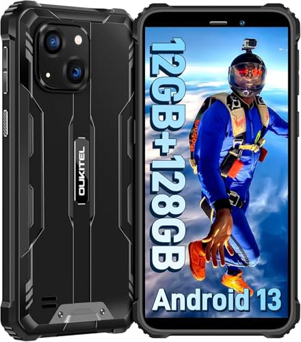 OUKITEL WP32 Rugged Smartphone 2025-12GB RAM+128GB ROM Rugged Phone Android 13, 6 Inches 6300mAh IP68/IP69K Waterproof Mobile Phones Dual SIM 4G, 20MP+5MP Camera,OTG,NFC,GPS, Black