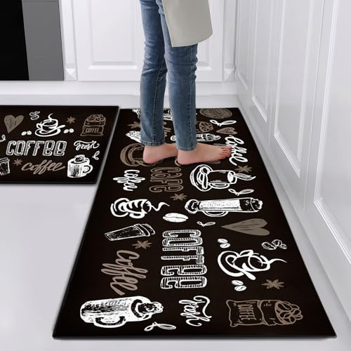 Hoimlm Küchenteppiche 2 Stück, Rutschfestes Küchenmatten, Küchenmatten Set Mit Schiebeaufkleber für Badezimmer/Wohnzimmer Flur, rutschfest Wasserdicht & Leicht abwaschbar (Style B, 40x60+40x120cm)