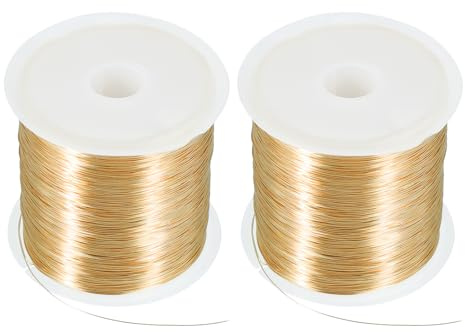 sourcing map 164Ft 28 Gauge Jewelry Wire Beading Wire for Jewelry Making 50M/0.3mm Bare Copper Craft Beading Wire for Necklace Bracelet Beading Supplies, Light Gold Pack of 2