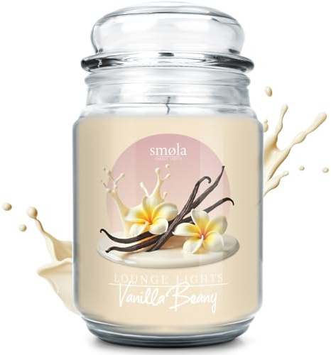 smøla Große Duftkerze im Glas I Vanilla Beany 625ml - Kerze Vanille, Cremiger Vanilleduft I bis zu 140 Stunden Brenndauer I vegane Sojawachs-Kerze I perfekte Geschenkidee