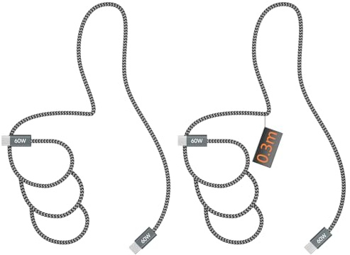 Lot de 2 câbles USB-C vers USB-C, 60 W, PD 3.0, charge rapide, compatibles iPhone 16/15, MacBook Pro, iPad Pro 2020, MacBook Air, Galaxy S24/S23, Huawei (30CM)