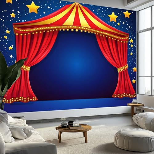 Papier Peint Panoramique Étoiles de Chapiteau de Cirque, Papier Peint Personnalisée Bleu, Fresque Murale Moderne pour Salon ou Chambre, Peinture Murale Décorative 300 x 210 cm (L x H)