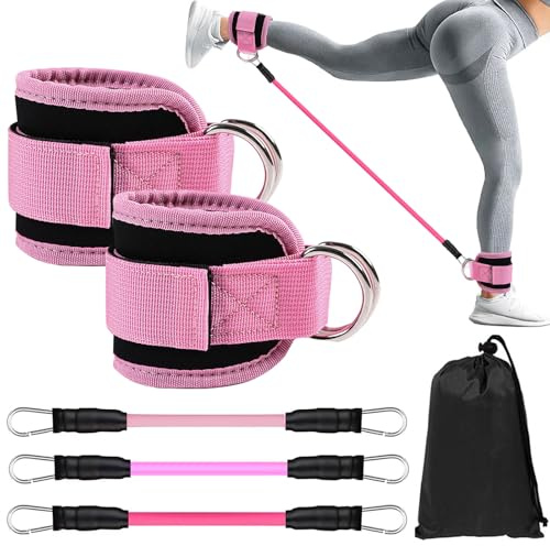 Fußschlaufen Kabelzug Set, D-Ringen Kickbacks Fußschlaufe Widerstandsbänder, Verstellbarer Ankle Straps, Frauen und Männer Kickbacks Fußschlaufe, Beintraining und Gesäßmuskeln