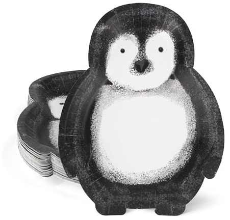 Cheerland Penguin Paper Plates Cute Polar Arctic Animal Shaped Disposable Dessert Tableware for Birthday Baby Shower Classroom Picnic Winter Wonderland Party Decorations Supplies 24pcs
