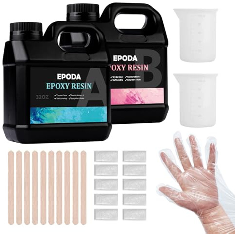 EPODA Epoxy Resin Kit 64oz/1.9L Crystal Clear Resin Hardener Bubble Free Casting Coating River Table Tops Art Casting Jewelry Making DIY Molds 1:1 Ratio