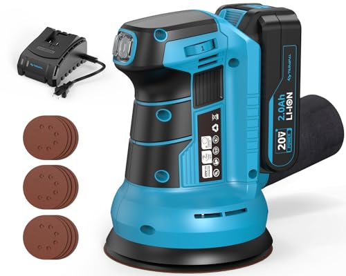 Tilswall 20V Cordless Orbital Sander, 5 Electric Palm Hand Sander Tool with Vacuum Dust Collector, Random Orbit Power Sander for Woodworking, Furniture, Deck Sanding (Battery and Charger Included)
