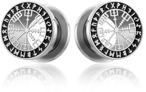PiercingJak Ohr Flesh Tunnel Double Flared Plug Edelstahl Wikinger Vegvisir Kompass Runen Ohrpiercing für Gestreckte Expander Damen Männer Ohrplugs 8mm 10mm Punk Schmuck, 1Paar