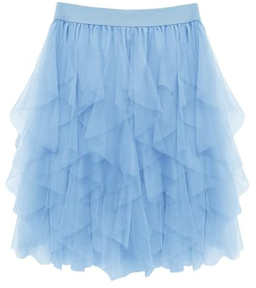 Wikoan Falda para Mujer Falda Asimétrica de Tul Falda de Malla Princesa Mujer Informal de Moda,Azul,2XL-3XL