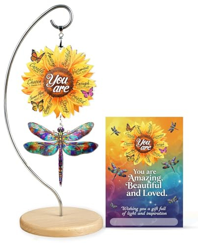 Christian Gifts for Women - Religious Desk Decor - Dragonflies Decor Suncatcher Effect - Sunflower Gift - Dragonfly Ornaments - Faith-Based Gift Idea for Mom, Friends, Sister, Female Coworker