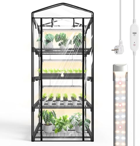 Bstrip Indoor-Gewächshaus, 4-stöckiges Foliengewächshaus mit Pflanzenlampe LED Vollspektrum, 159 cm Gewächshaus Klein zur Überwinterung von Pflanzen, ideal für Anbau, Keimlinge und Microgreens | Foliengewächshaus, LED-Vollspektrumlicht, 4 Ebenen, für Anzucht, Keimlinge, Microgreens und Überwinterung