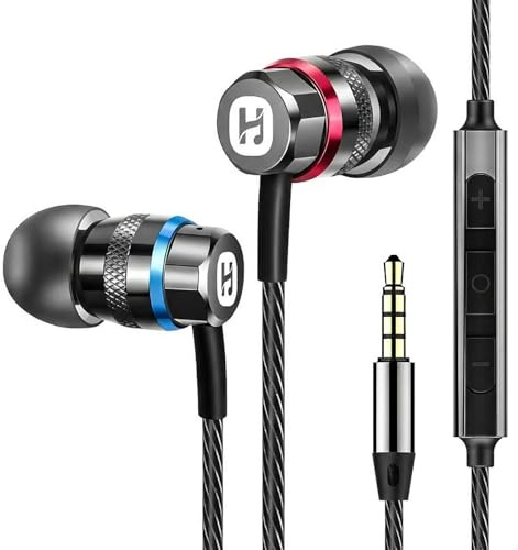 HIFI WALKER Écouteurs Filaires Jack 3,5 mm avec Micro, Intra-Auriculaires Hi-FI en Aluminium, Commande Intégrée, Isolation Passive, Casque Filaire pour Lecteur MP3, PC et Tablette