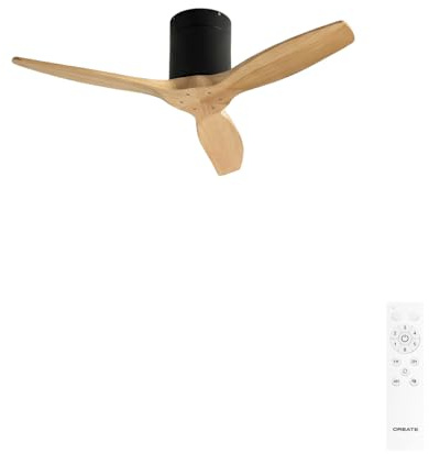 CREATE / WINDCALM NATURAL WOOD S/Ventilatore da soffitto nero pale legno chiaro con telecomando / 40W, Temporizzatore, Ø112 cm, 6 velocità, 3 temperature di luce, funzione estate-inverno