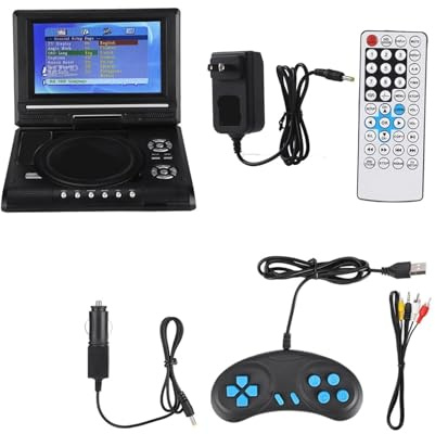 Lettore DVD, Lettore DVD portatile da 7 pollici - Lettore DVD for auto ricaricabile con schermo girevole con TV e gamepad