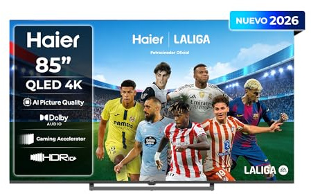 Haier S80 QLED 4K 85 H85S80GUX, Smart TV con Google TV, Chromecast, Dolby Audio, HDR10, MEMC, AI Picture Quality, Bluetooth 5.1, Gaming Accelerator 120Hz DLG, USB 2.0 x 2, DBX TV, HDMI 2.1 x 4 [2026]