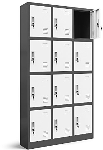 Jan Nowak Casier vestiaire 3B4A Armoire Metallique 12 Compartiments avec Fentes de Ventilation Revêtement en Poudre 185 cm x 90 cm x 40 cm (Anthracite-Blanc)