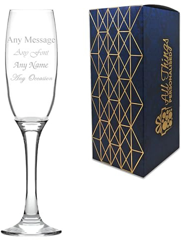 Personalised Engraved Argon Champagne Flute, Gift Box Included, Personalise with Any Message, Different Fonts Available, Wedding Wine Birthday Bridesmaid Gift