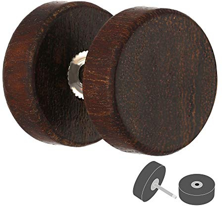 Treuheld® | Fake Plug Ohrstecker aus Holz | 1,0mm x 6mm | Dunkelbraun | Fake Tunnel - Ohrring mit Gewinde zum Schrauben | für Damen und Herren