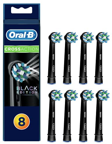 Oral-B CrossAction Ersatz-Zahnbürstenköpfe für elektrische Zahnbürste, abgewinkelte Borsten für bis zu 100 Prozent mehr Plaque-Entfernung, Schwarz, Pack of 8