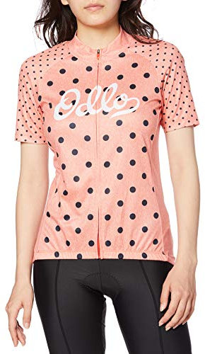 Odlo Damen Trikot Stehkragen S/S Element mit durchgehendem Reißverschluss, heiße Korallenmelange - Tauchmarine, M, 411781