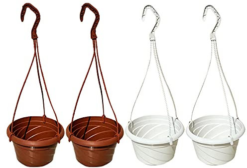 VIDELLY Lot de 4 Bacs à Fleurs Ronds Balconnière en Plastique à Suspendre pour Plantes d'Intérieur ou d'Extérieur Blanc
