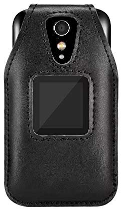 Fitted Leather Case for GreatCall Lively Flip (Model: 4053S), Features: Rotating Belt Clip, Screen & Keypad Protection, Secure Fit - Black