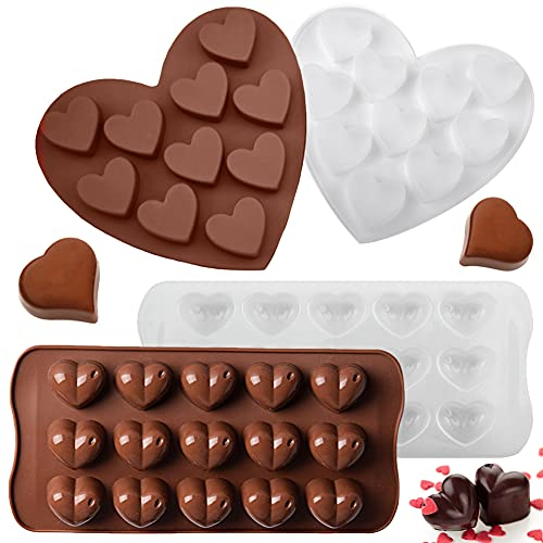 4 moldes de silicona para chocolate, forma de corazón, molde de chocolate con 10/15 cavidades, moldes antiadherentes para cocina, molde para bombones, molde para hornear, accesorios para hornear, San