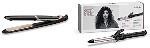 Babyliss Super Smooth 235 Glätteisen mit Ionen-Technologie 140°C - 235°C ST393E & 19mm Lockenstab mit Klammer mit schmalem Durchmesser für enge Locken