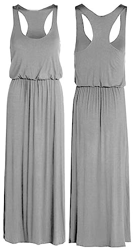 Colop Ladies Maxi Dress Womens Jersey Puffball Balloon Toga Racer Back Vest Long Dress (Silver Grey, 12-14)