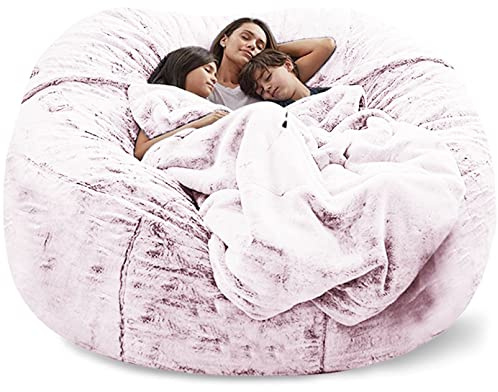 REOTEL Soft Giant Bean Bag Chair Cover Giant Breathable And Comfortable for Adult Living Room Light Big Round Soft Fluffy Faux Fur BeanBag Lazy Sofa (No Filler),Snow Pink,5TF