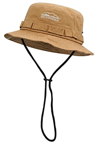 CLAPE Boonie Hut Outdoor Buschhut Safarihut Sonnenschutz Fischerhut mit Kinnband Baumwolle Sonnenhut Angelhut Cowboy-Stil Retro Bucket Hat