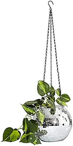 Glitter Chrome Flower Pots,Mirror Disco Ball Planter,Indoor Outdoor Decorative Plant Pots Succulent Pots Shining Gifts,Boho Style Hanging Planter-,Silver,10x10cm(4x4inch),YUYANAIAI