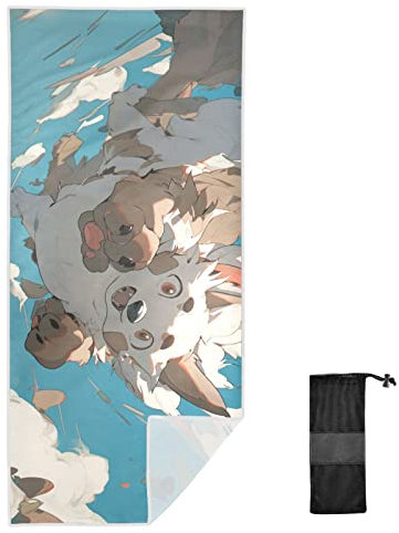 FRODOTGV Puppies Flying Up with Blue Sky Background Oversized Beach Towels Quick Dry Lightweight Swimming Pool Towel with Storage Bag for Kids Adults,30x60in