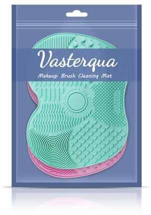 Vasterqua 2 Packs Makeup Brush Cleaning Mat, Silicone Makeup Brush Cleaner with Back Suction Cups(Green and Pink)