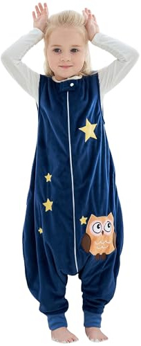 HAHASHOW Baby Schlafsack mit Füßen Schlafsack mit Beinen 3-5 Jahre Eule | Maschinenwaschbar, 2 Wege Reißverschluss, ärmellos, 1.5 Tog Extraweicher Polyesterstoff, Geeignet für alle Jahreszeiten